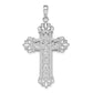 Sterling Silver De-Ani Rhodium-Plated Diamond-Cut Filigree Fleur De Lis Cross Pendant