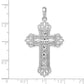 Sterling Silver De-Ani Rhodium-Plated Diamond-Cut Filigree Fleur De Lis Cross Pendant