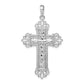 Sterling Silver De-Ani Rhodium-Plated Diamond-Cut Filigree Fleur De Lis Cross Pendant