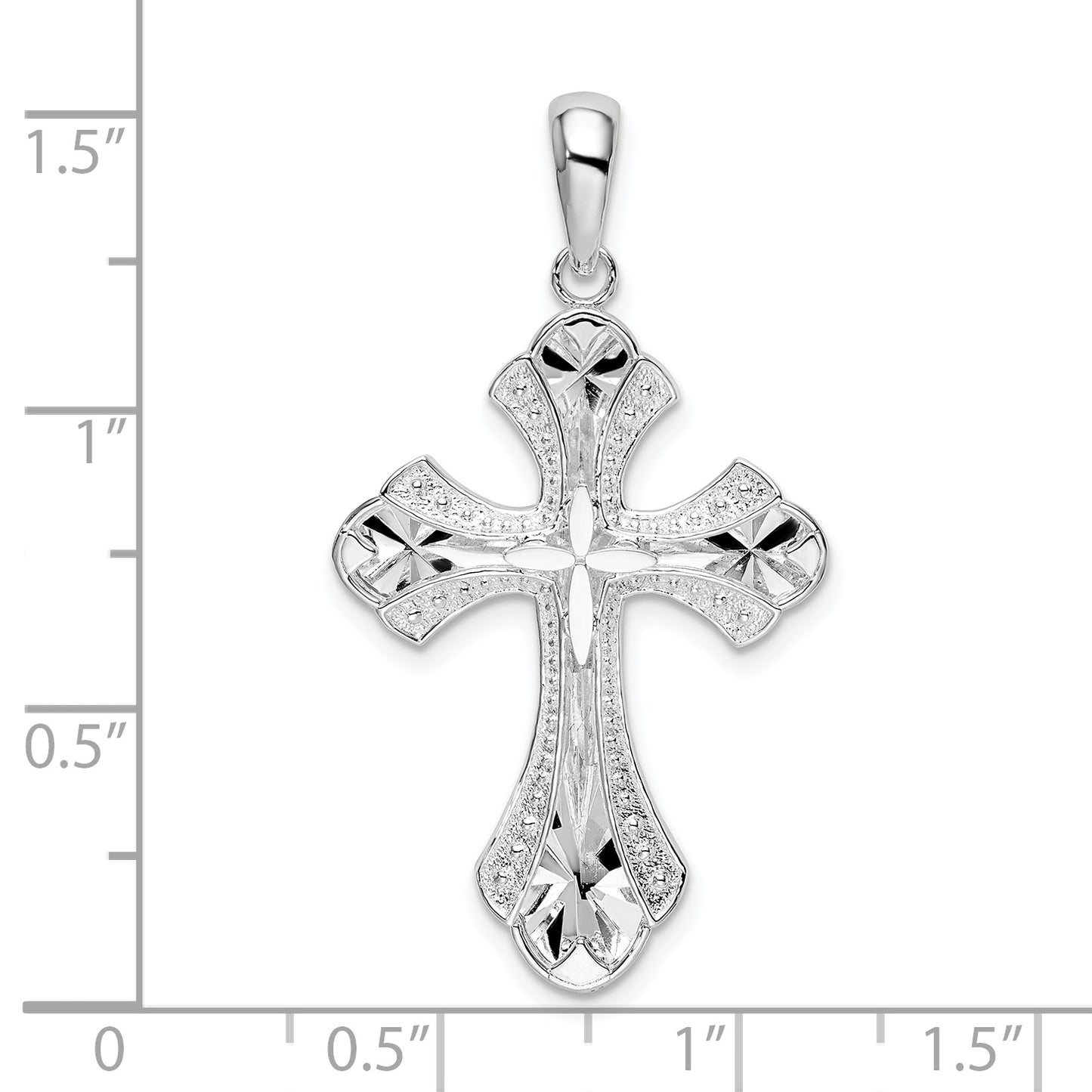 Sterling Silver De-Ani Rhodium-Plated Diamond-Cut Fleur De Lis Cross Pendant