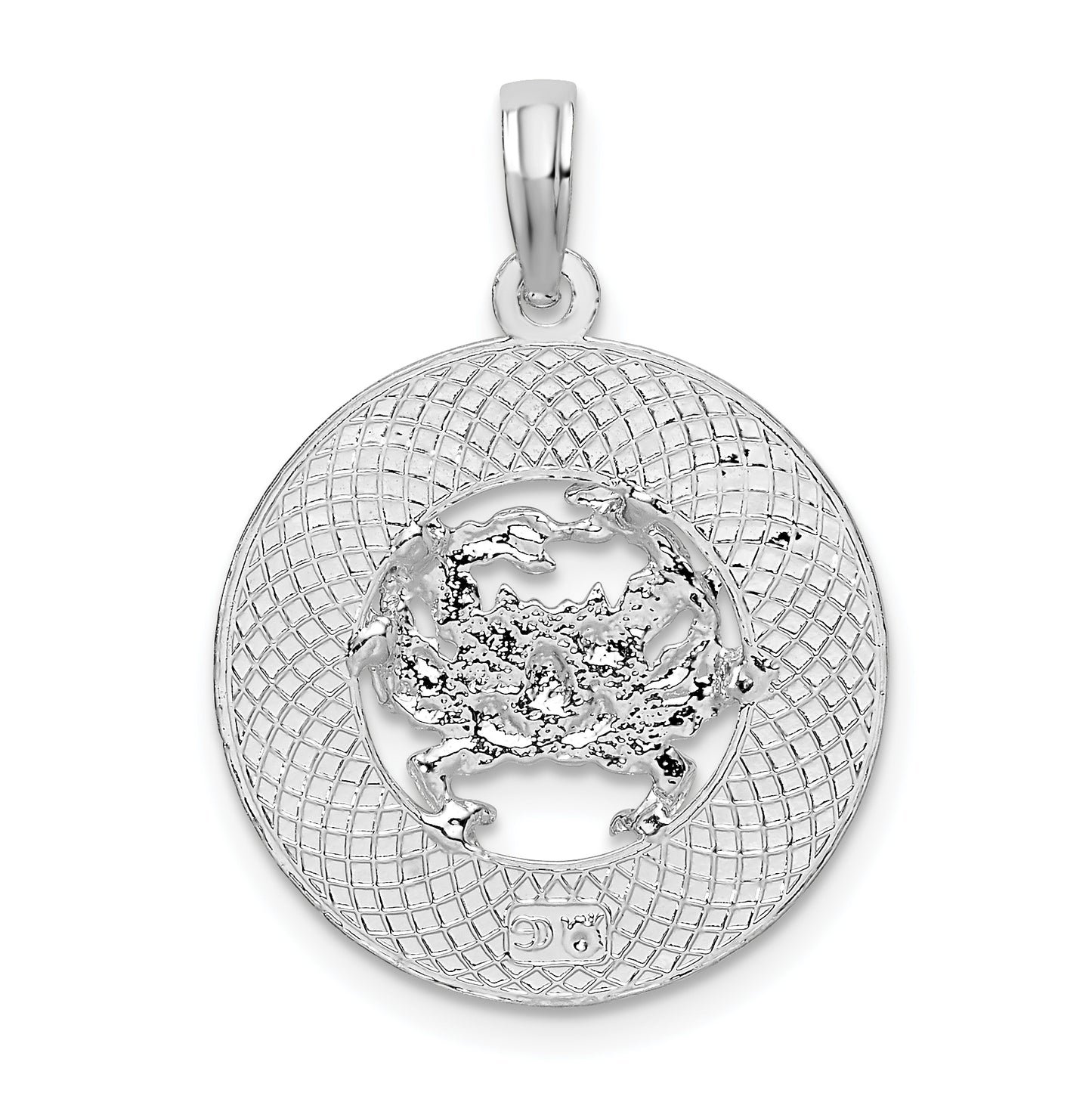 Sterling Silver De-Ani Rhodium-Plated Jamaica Round Circle With Crab Pendant