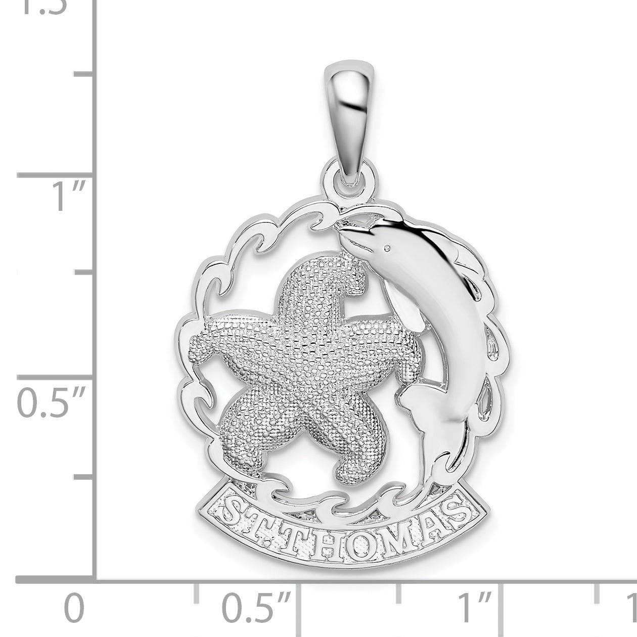 Sterling Silver De-Ani Rhodium-Plated St. Thomas Starfish And Dolphin Pendant