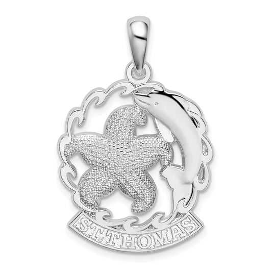 Sterling Silver De-Ani Rhodium-Plated St. Thomas Starfish And Dolphin Pendant