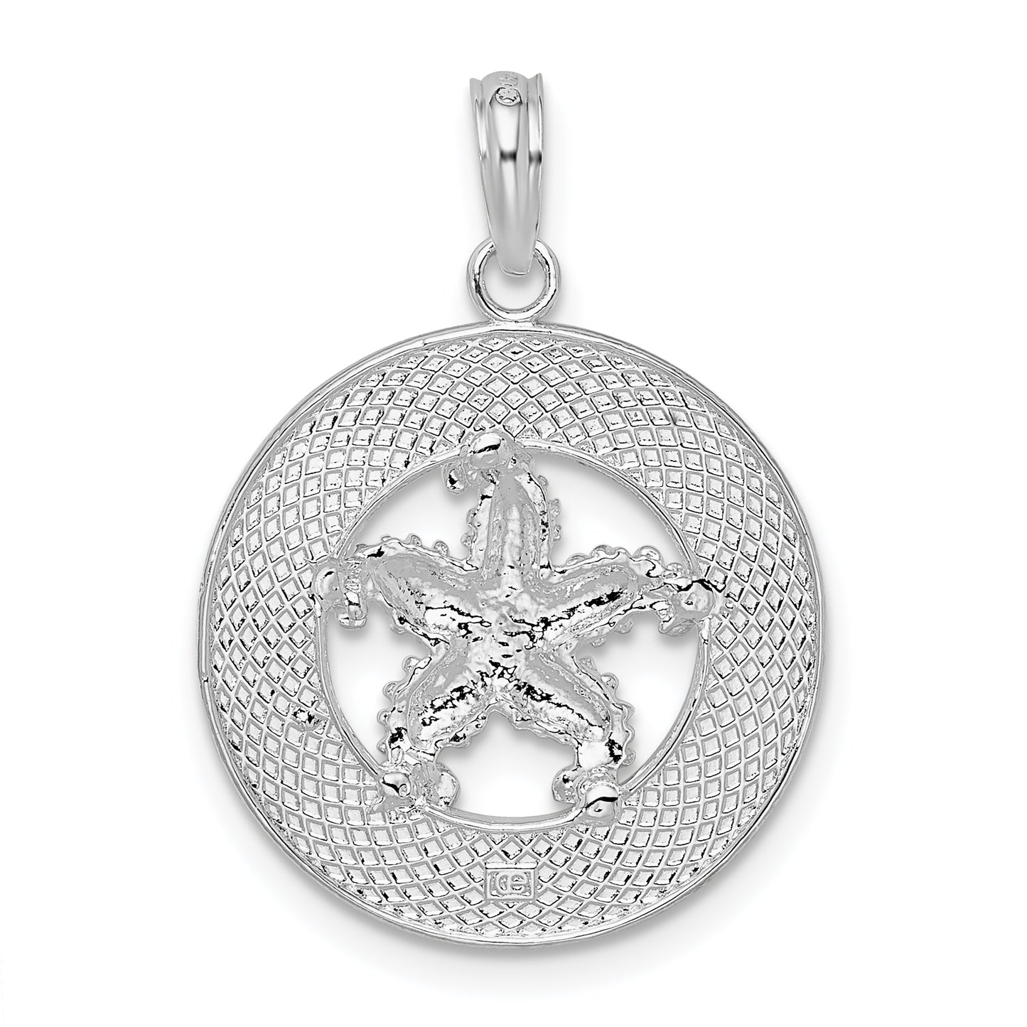 Sterling Silver De-Ani Rhodium-Plated Polished Sanibel Circle With Starfish Pendant