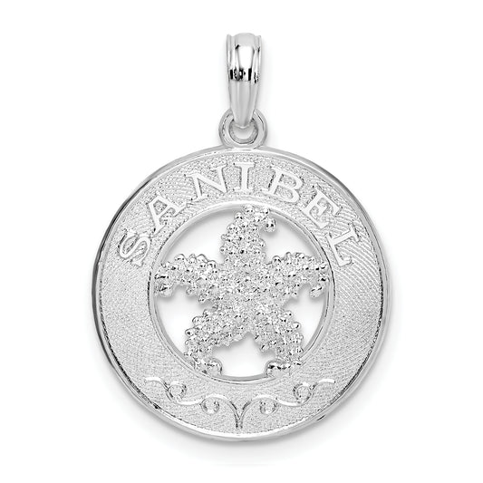 Sterling Silver De-Ani Rhodium-Plated Polished Sanibel Circle With Starfish Pendant