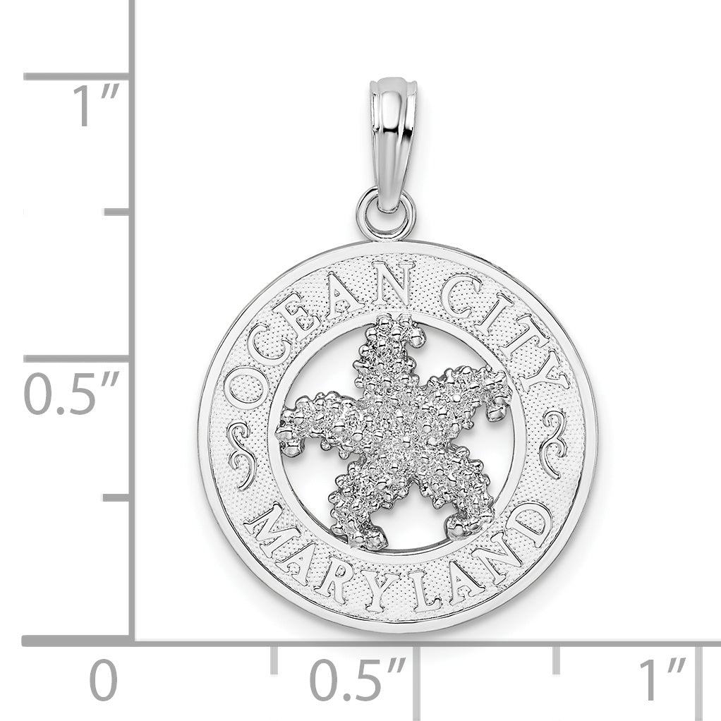 Sterling Silver De-Ani Rhodium-Plated Ocean City Maryland Circle With Starfish Pendant