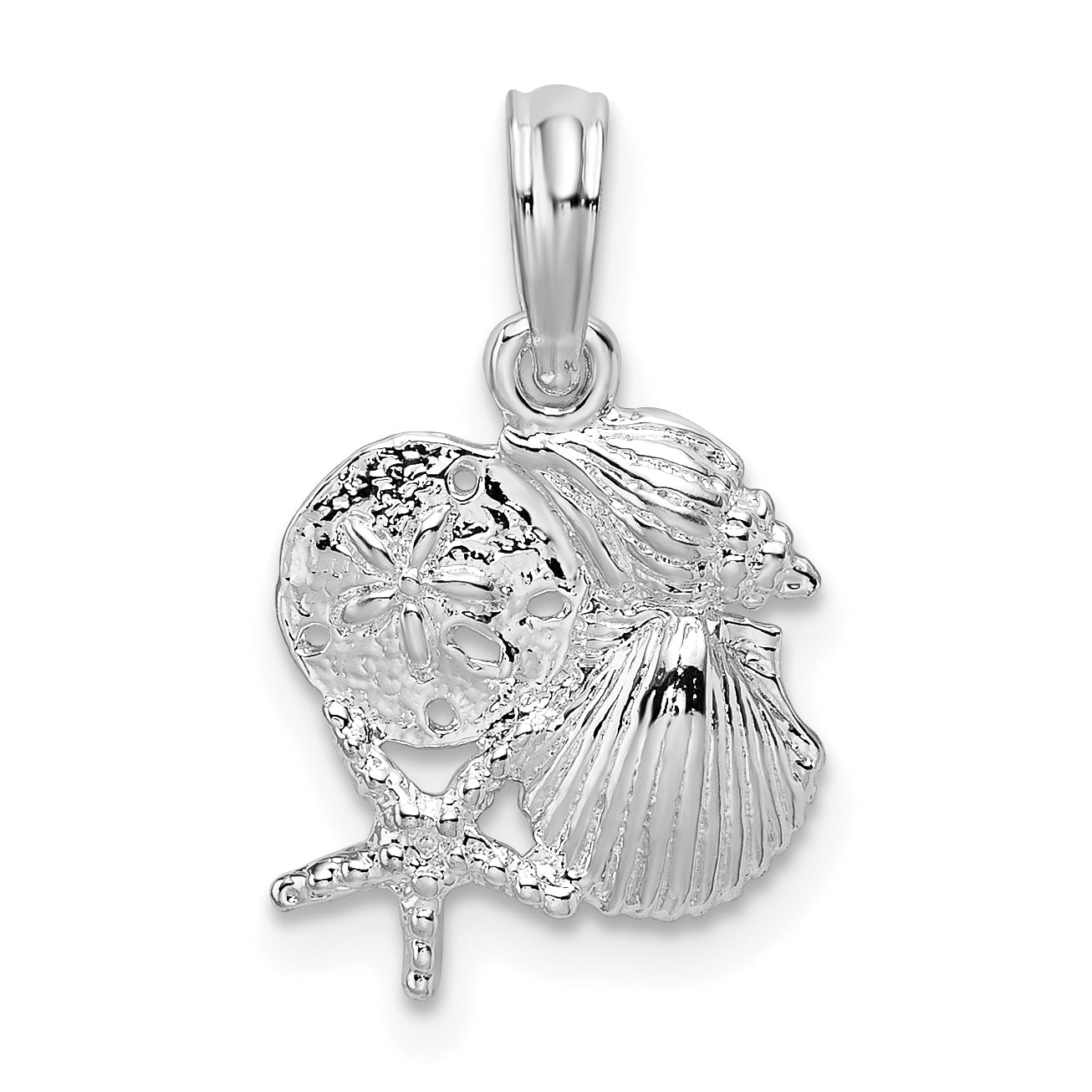 Sterling Silver De-Ani Rhodium-Plated Polished Shell Cluster Pendant