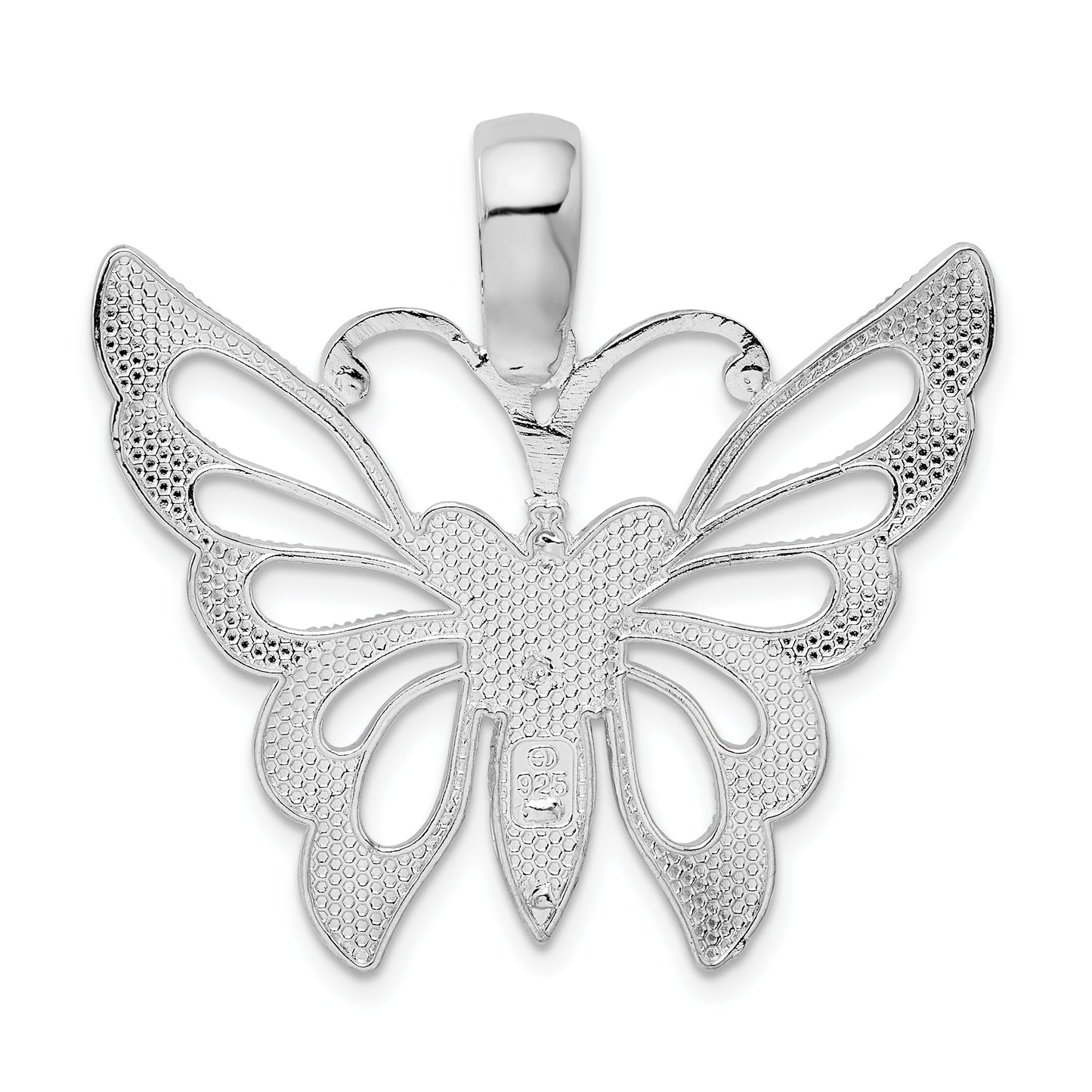 Sterling Silver De-Ani Rhodium-Plated Diamond-Cut Cut-Out Butterfly Pendant