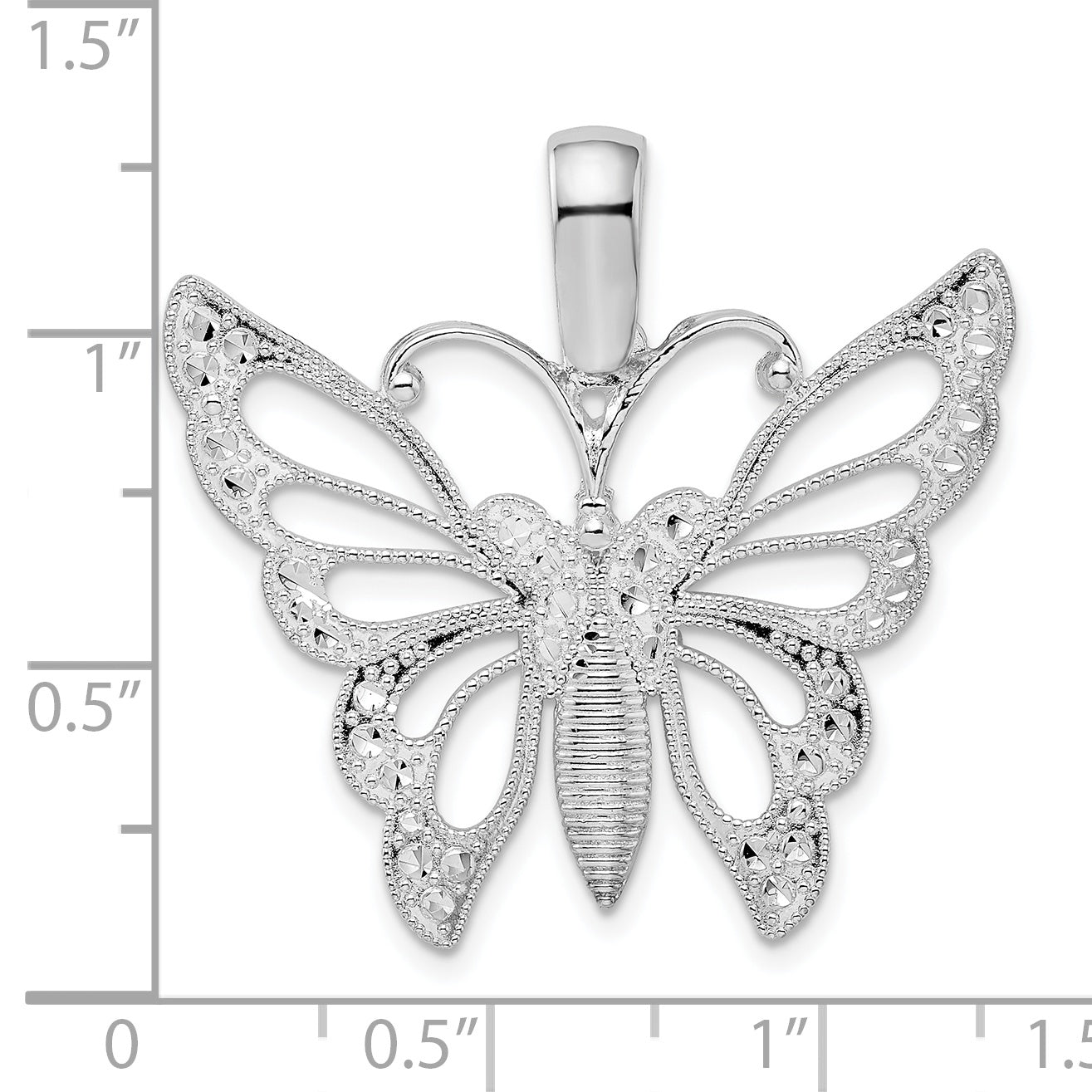 Sterling Silver De-Ani Rhodium-Plated Diamond-Cut Cut-Out Butterfly Pendant