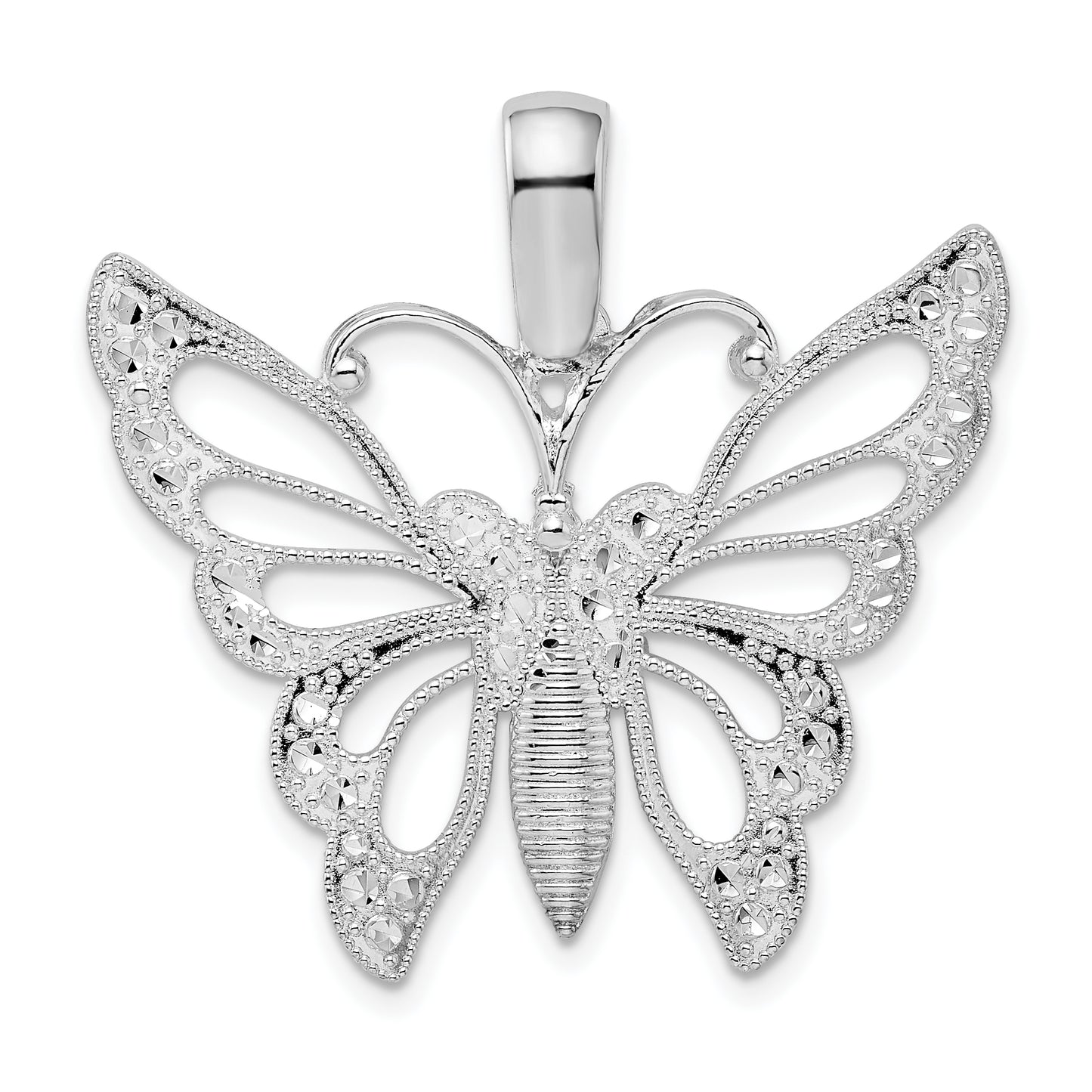 Sterling Silver De-Ani Rhodium-Plated Diamond-Cut Cut-Out Butterfly Pendant