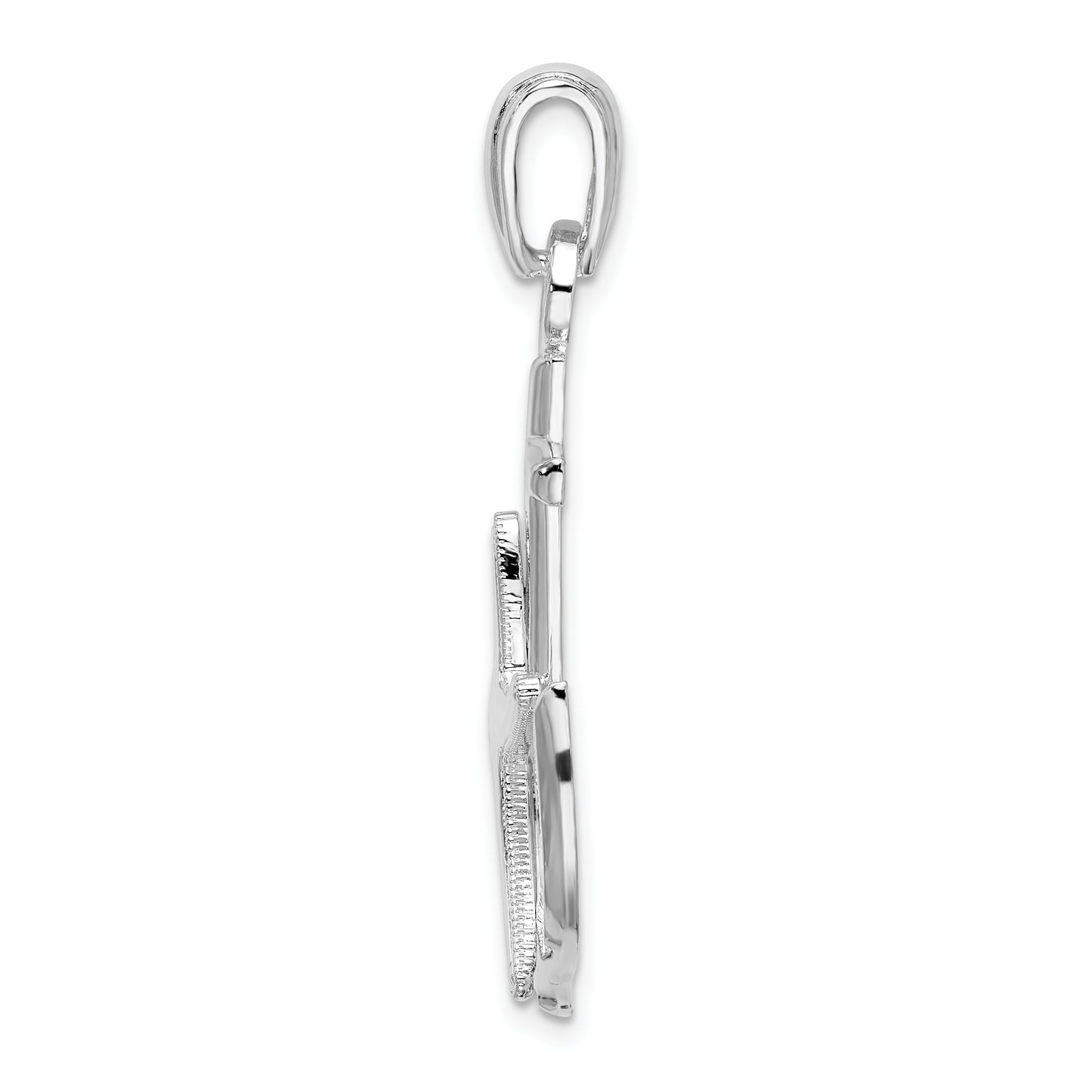 Sterling Silver De-Ani Rhodium-Plated Polished Anchor With Starfish Pendant