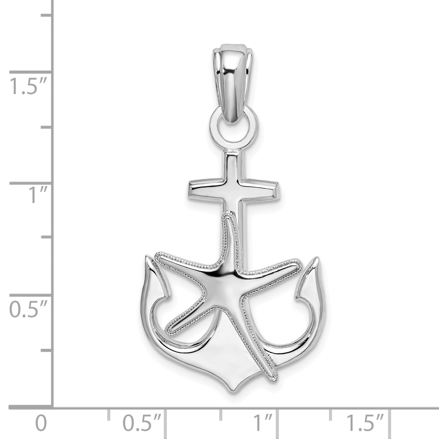 Sterling Silver De-Ani Rhodium-Plated Polished Anchor With Starfish Pendant