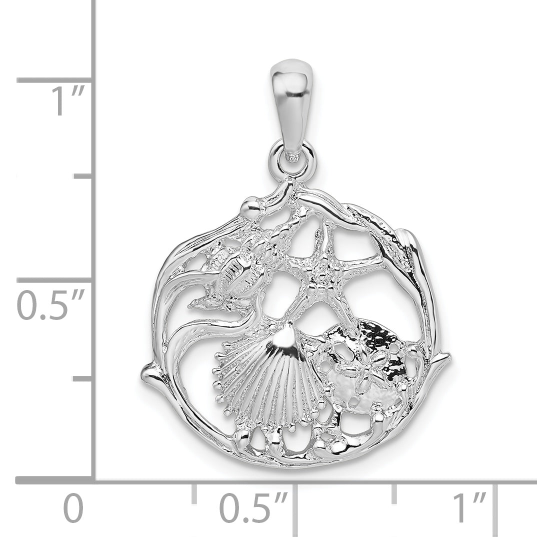 Sterling Silver De-Ani Rhodium-Plated Polished Cut-Out Shell Cluster Pendant