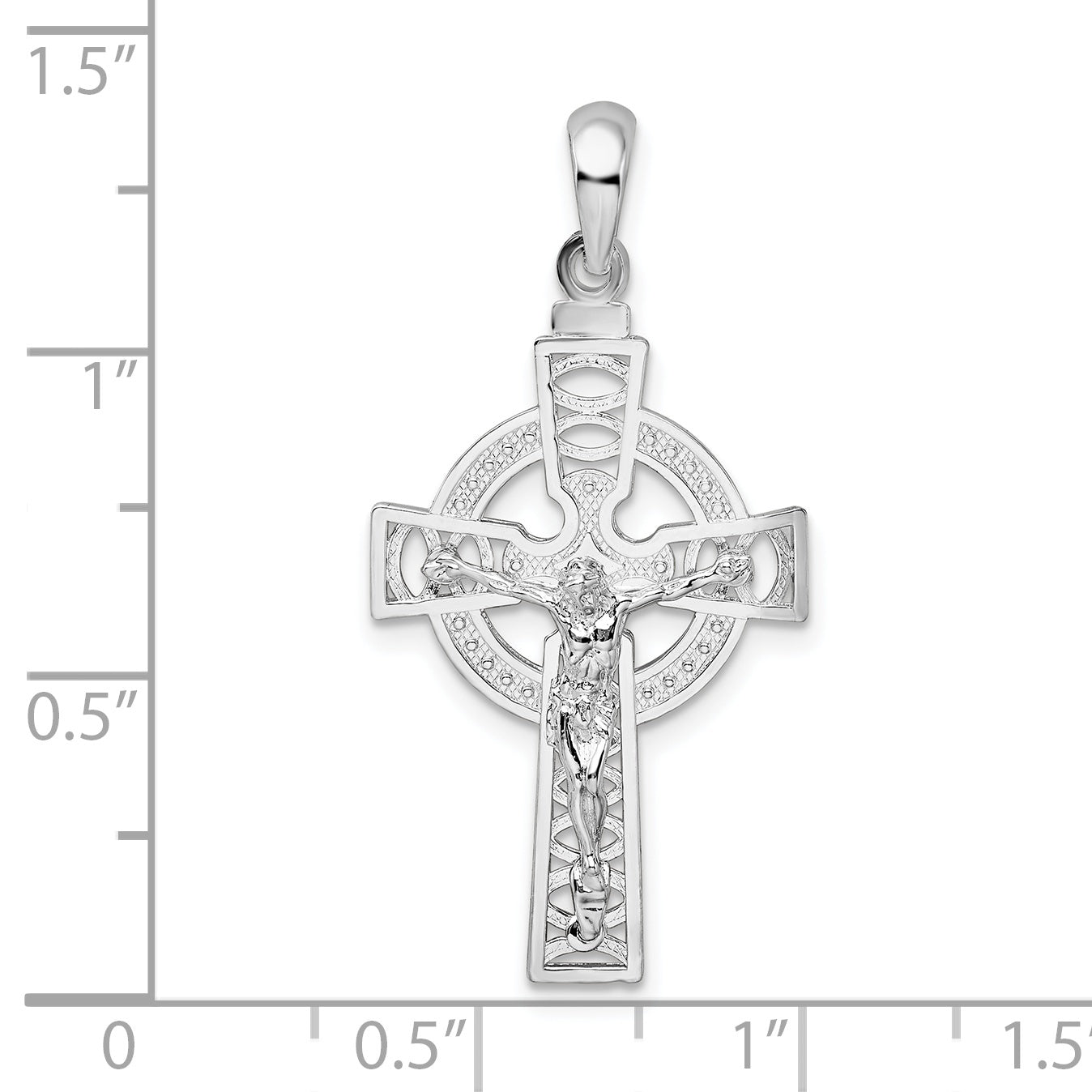 Sterling Silver De-Ani Rhodium-Plated Polished Cut-Out Celtic Crucifix Pendant