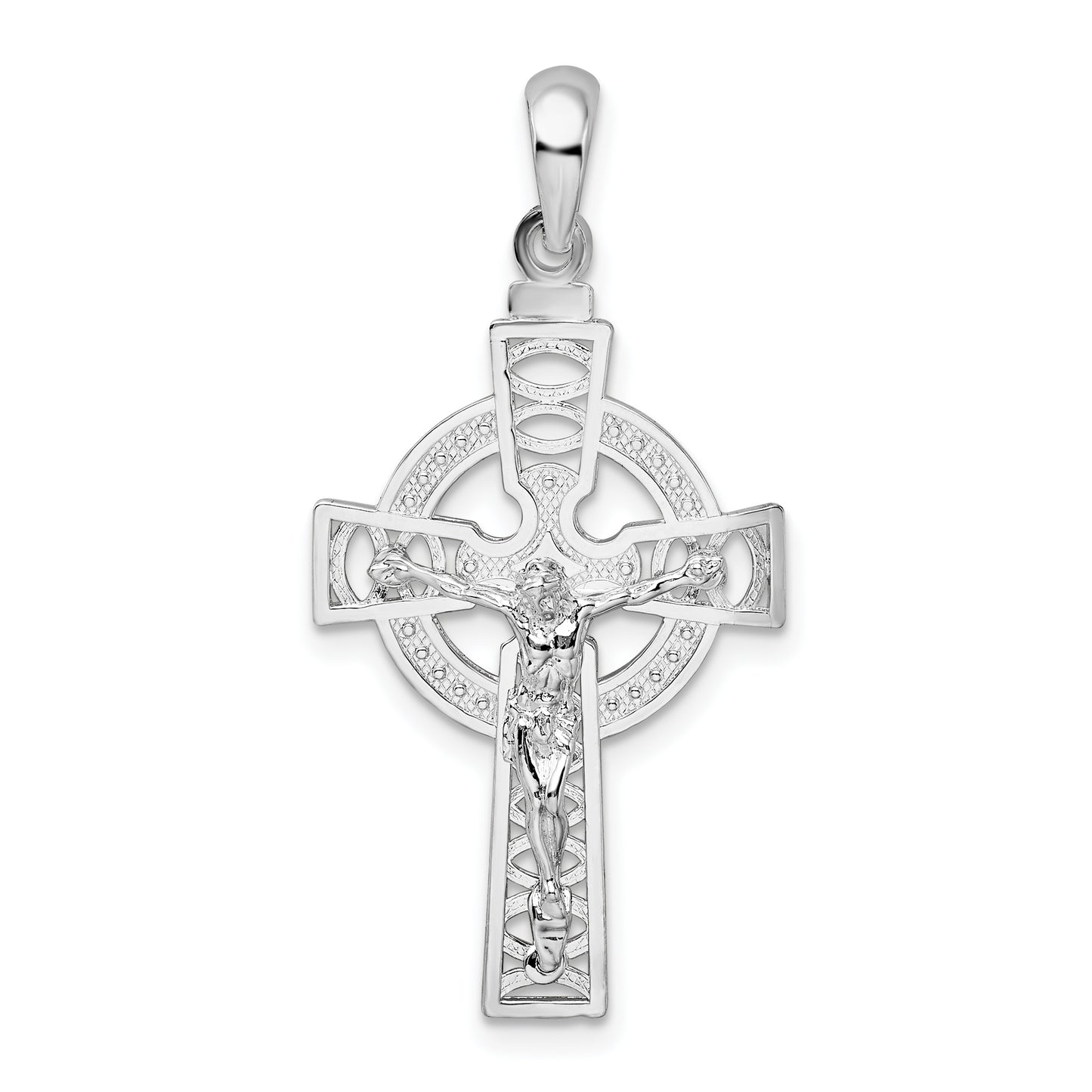 Sterling Silver De-Ani Rhodium-Plated Polished Cut-Out Celtic Crucifix Pendant