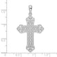 Sterling Silver De-Ani Rhodium-Plated Polished Filigree Fleur De Lis Cross Pendant