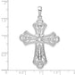 Sterling Silver De-Ani Rhodium-Plated Polished Filigree Bead Edge Fleur De Lis Cross Pendant