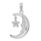 Sterling Silver De-Ani Rhodium-Plated Moveable Polished Crescent Moon With Star Pendant