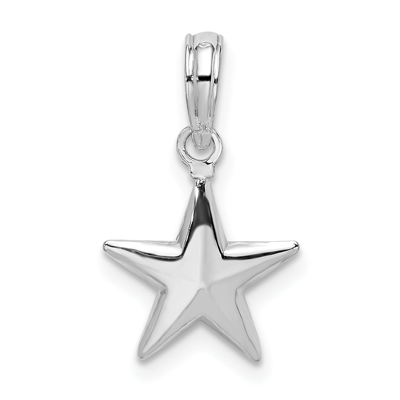 Sterling Silver De-Ani Rhodium-Plated Polished 3D Star Pendant