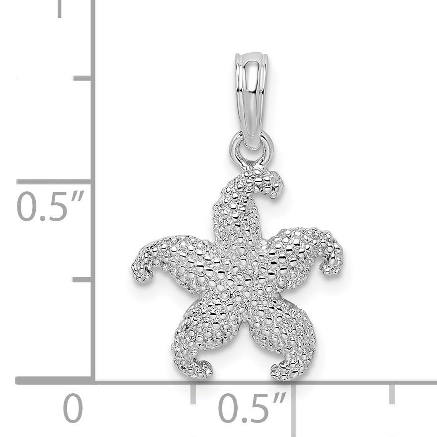 Sterling Silver De-Ani Rhodium-Plated Polished Puffed Starfish Pendant