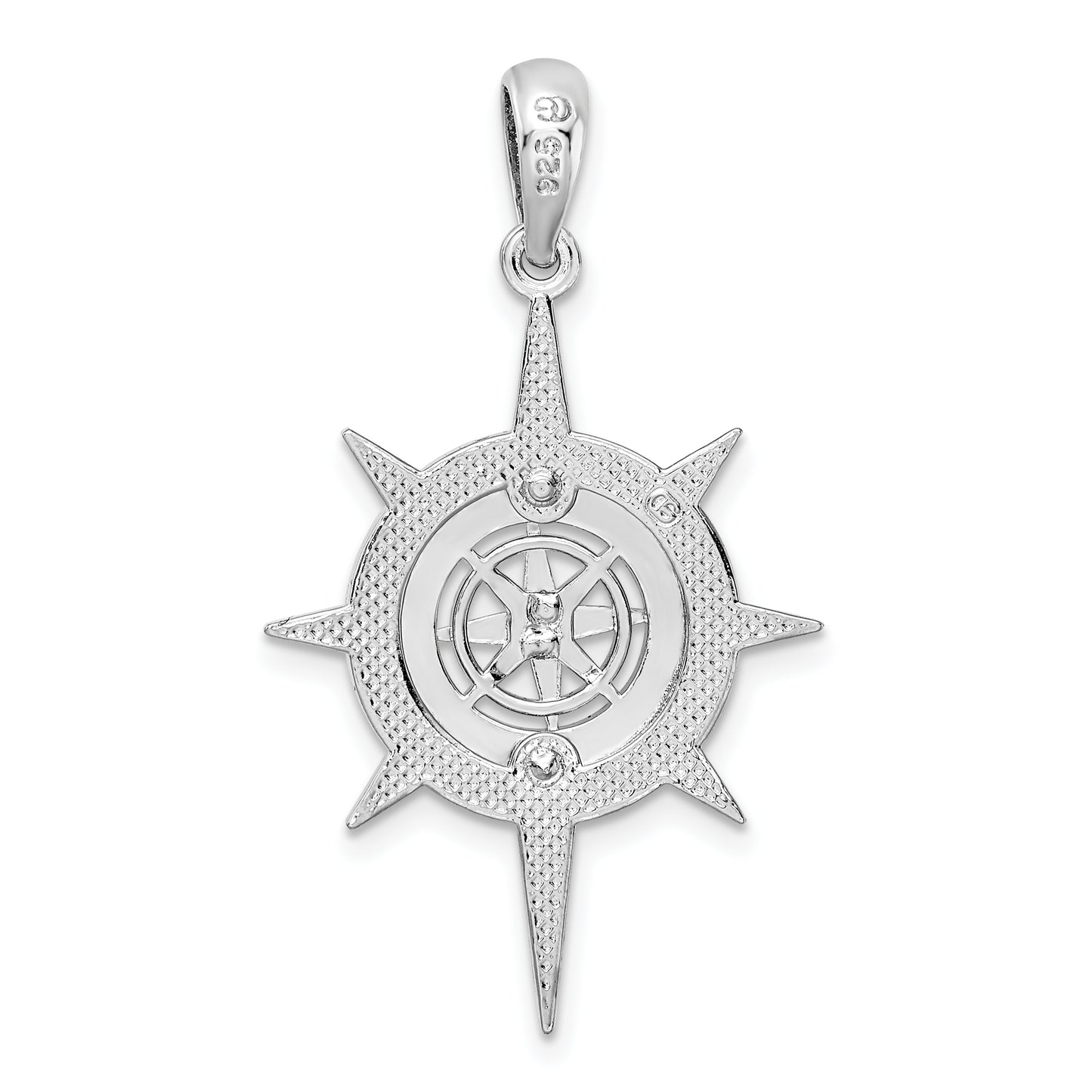 Sterling Silver De-Ani Rhodium-Plated Polished Star Frame Compass Pendant