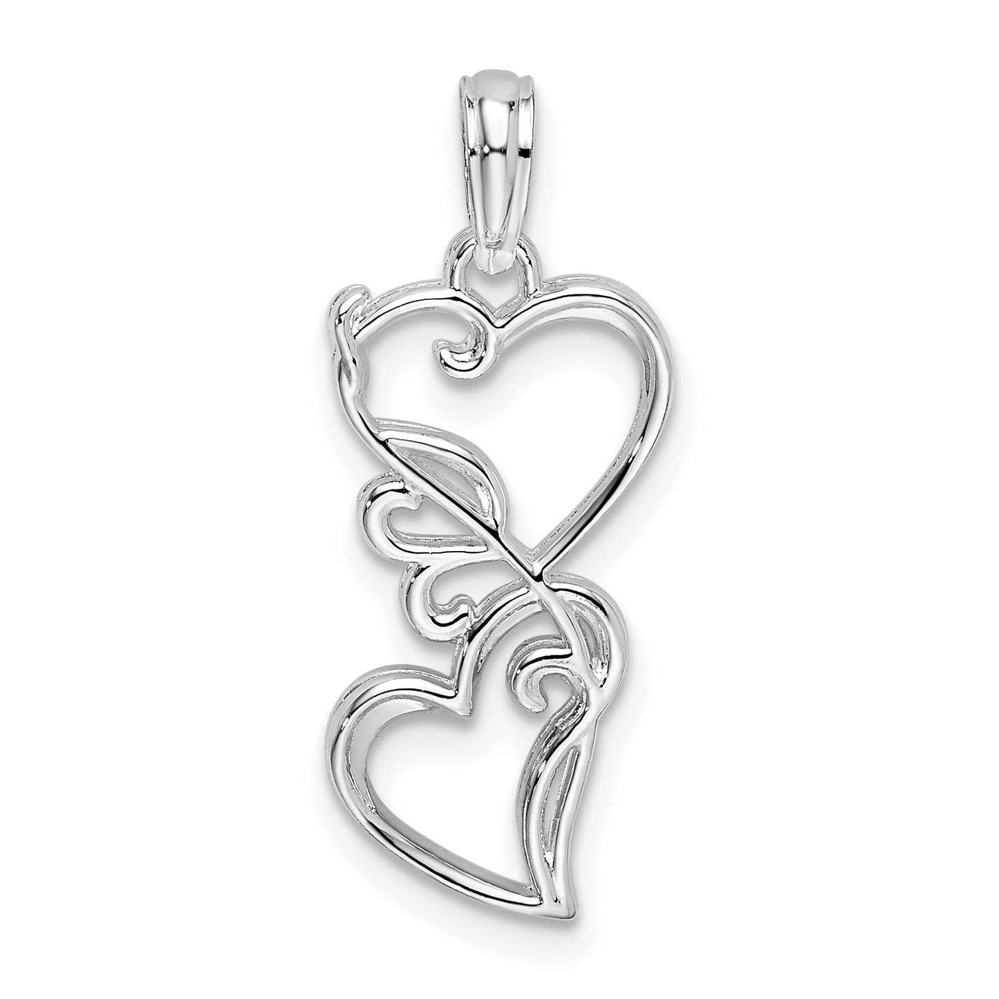 Sterling Silver De-Ani Rhodium-Plated Polished Double Hearts Filigree Pendant