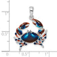 Sterling Silver De-Ani Rhodium-Plated Polished Enameled Blue Stone Crab Pendant