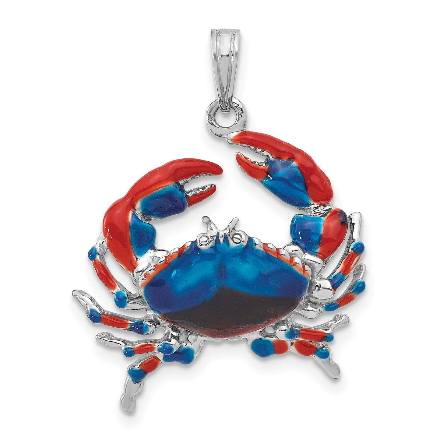 Sterling Silver De-Ani Rhodium-Plated Polished Enameled Blue Stone Crab Pendant