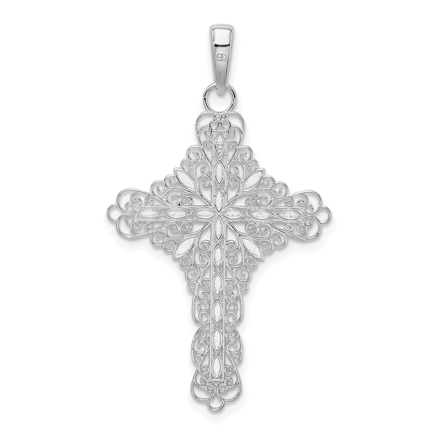 Sterling Silver De-Ani Rhodium-Plated Polished Enameled Filigree Cross Pendant