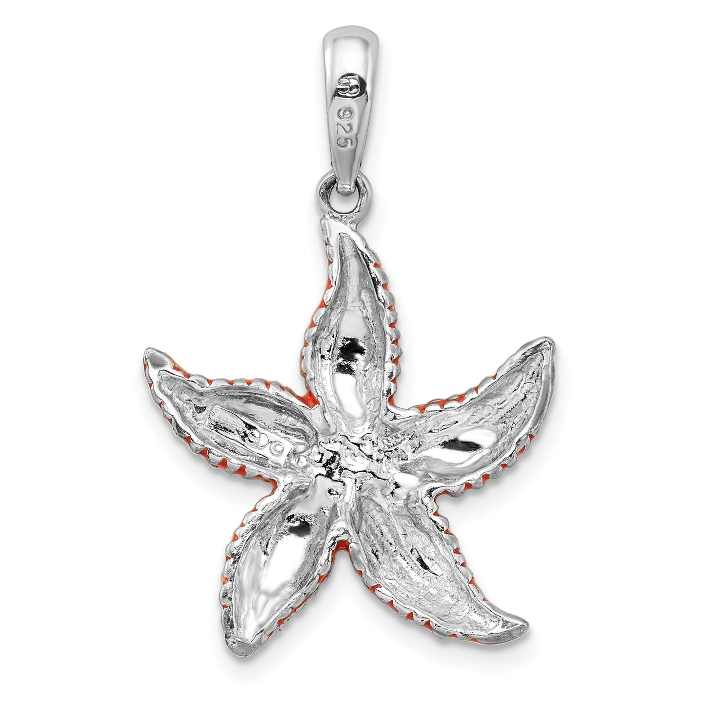 Sterling Silver De-Ani Rhodium-Plated Enameled Orange Starfish Pendant