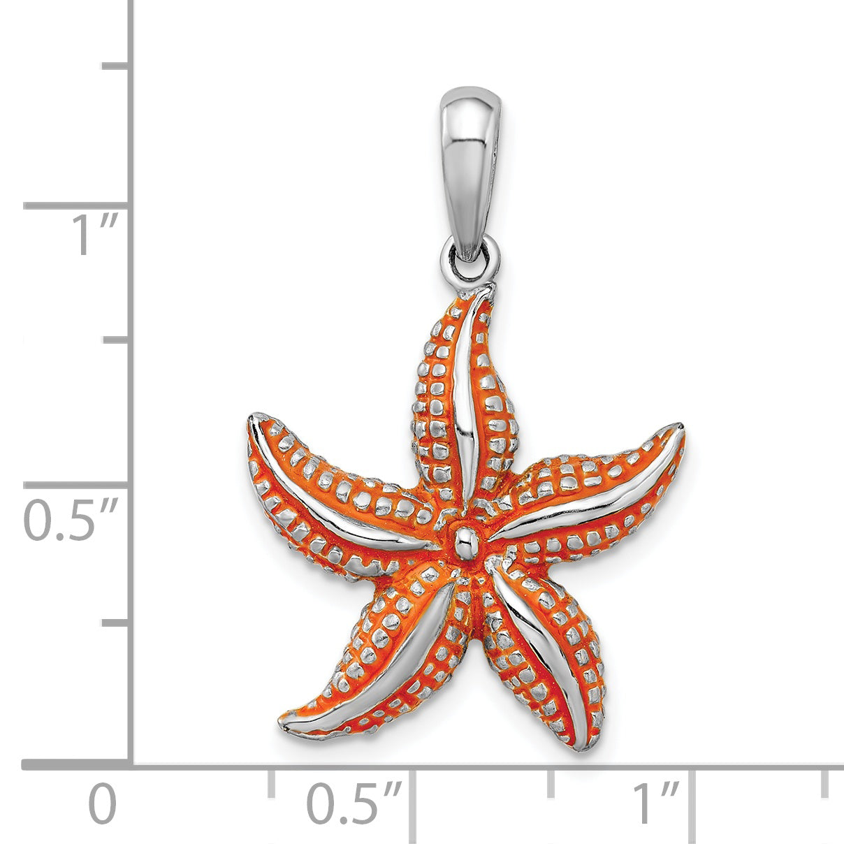 Sterling Silver De-Ani Rhodium-Plated Enameled Orange Starfish Pendant