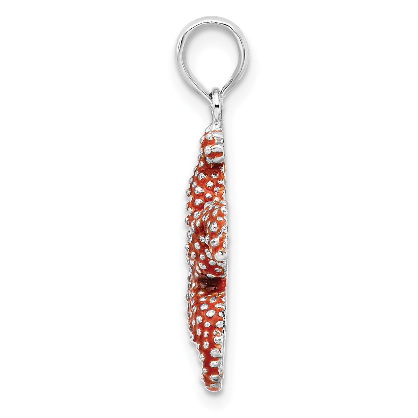 Sterling Silver De-Ani Rhodium-Plated Enameled Orange Starfish Pendant