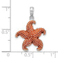 Sterling Silver De-Ani Rhodium-Plated Enameled Orange Starfish Pendant