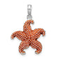 Sterling Silver De-Ani Rhodium-Plated Enameled Orange Starfish Pendant