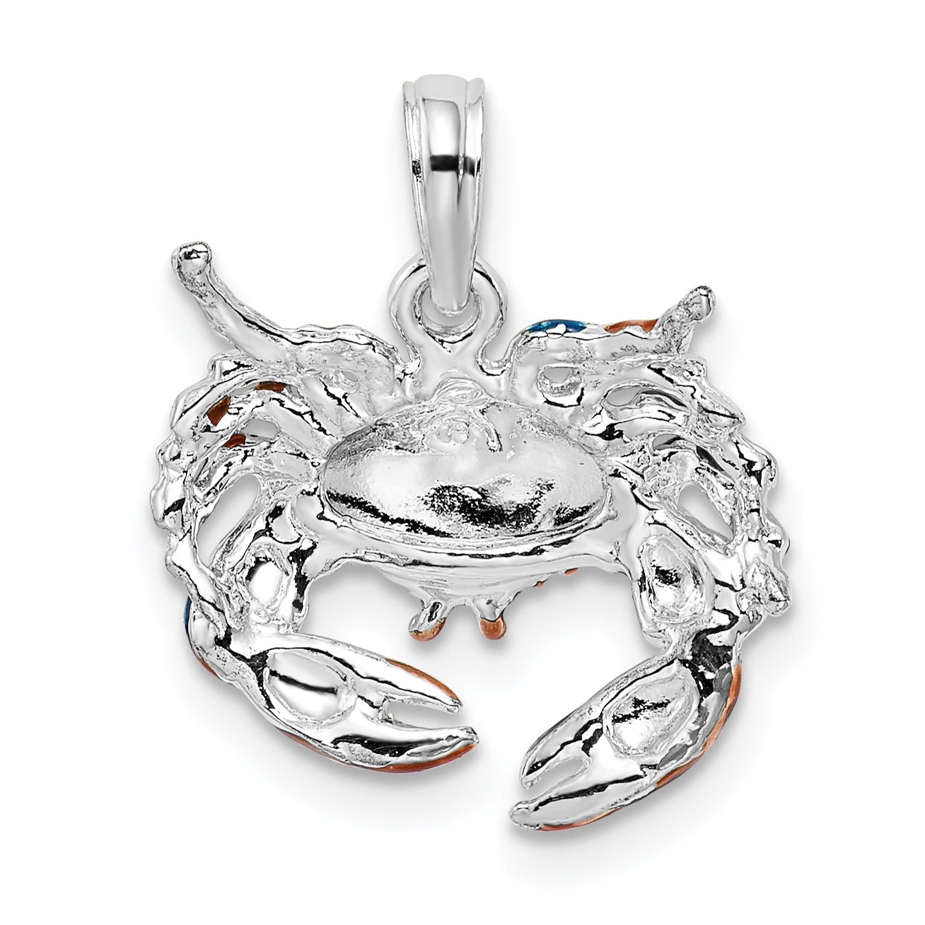 Sterling Silver De-Ani Rhodium-Plated Polished Enameled Blue Stone Crab Pendant