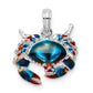 Sterling Silver De-Ani Rhodium-Plated Polished Enameled Blue Stone Crab Pendant