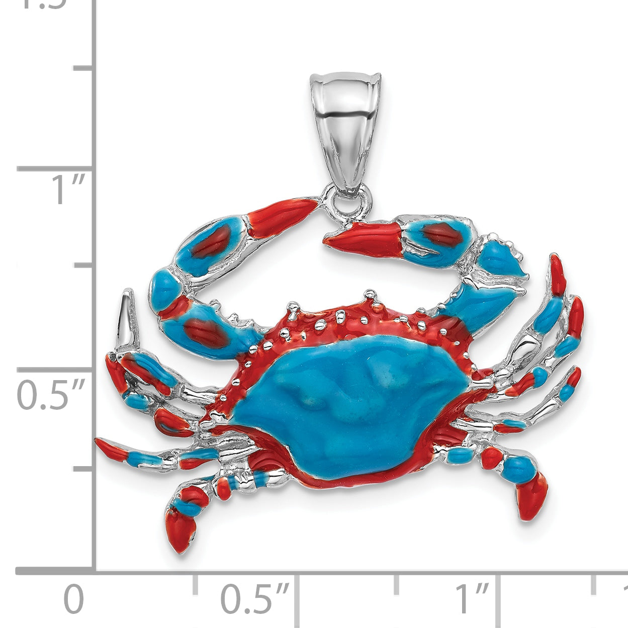 Sterling Silver De-Ani Rhodium-Plated Polished Enameled Blue Crab Pendant