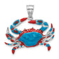 Sterling Silver De-Ani Rhodium-Plated Polished Enameled Blue Crab Pendant