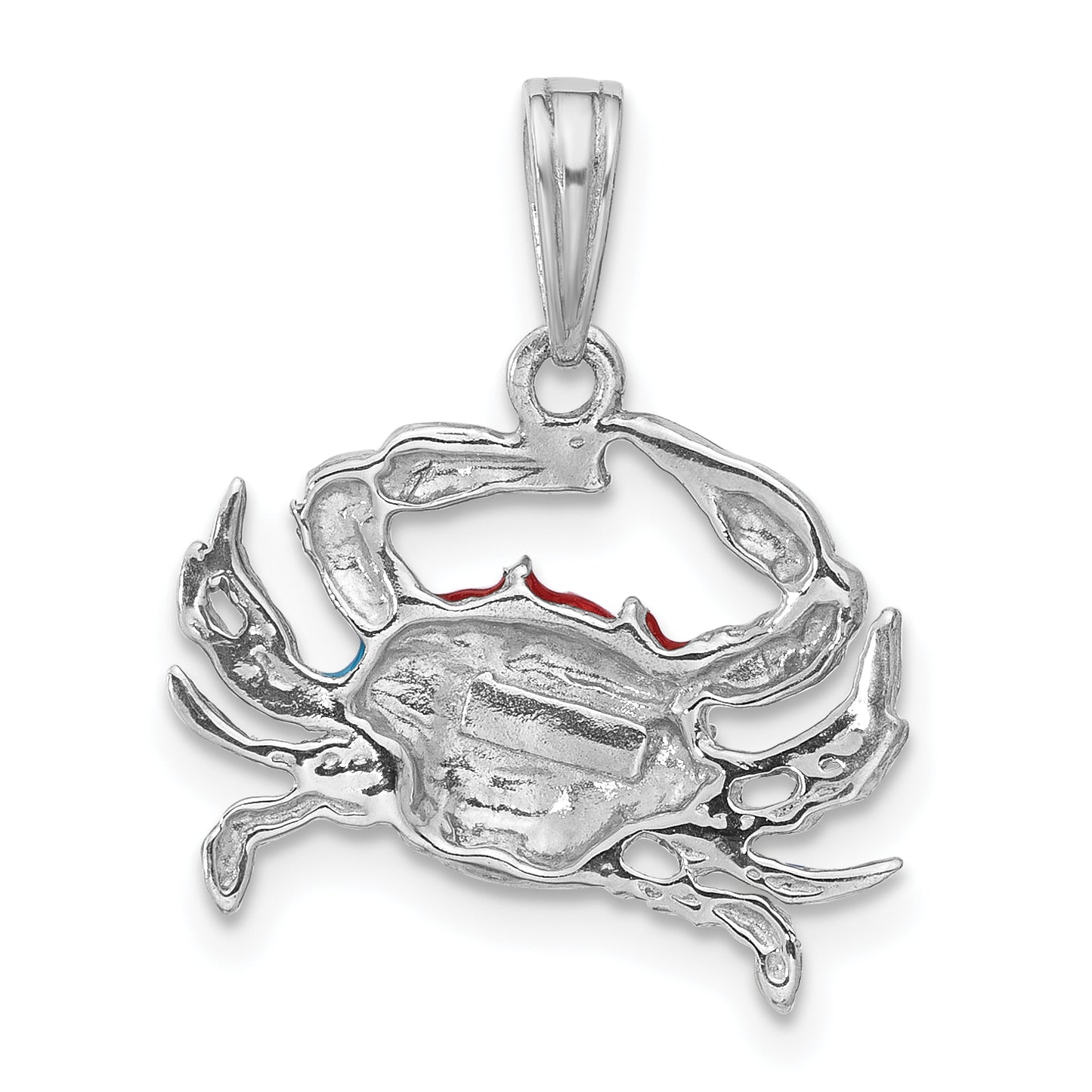 Sterling Silver De-Ani Rhodium-Plated Polished Enameled Blue Crab Pendant