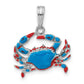 Sterling Silver De-Ani Rhodium-Plated Polished Enameled Blue Crab Pendant