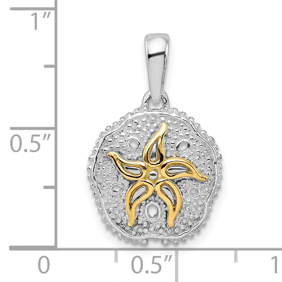 Silver/14K Two-Tone De-Ani Sterling Silver Rhodium-Plated Large Sand Dollar With 14K Starfish Pendant