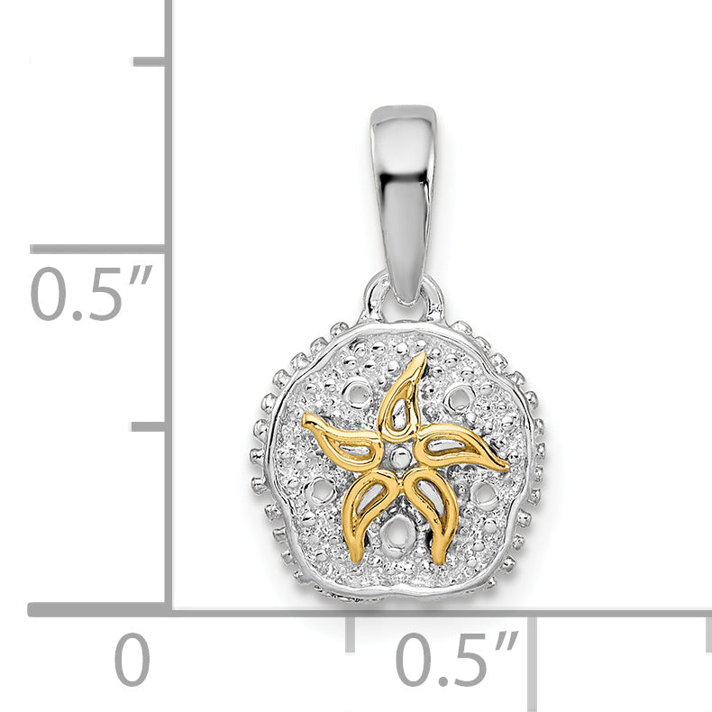 Silver/14K Two-Tone De-Ani Sterling Silver Rhodium-Plated Sand Dollar With 14K Starfish Pendant