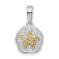 Silver/14K Two-Tone De-Ani Sterling Silver Rhodium-Plated Sand Dollar With 14K Starfish Pendant