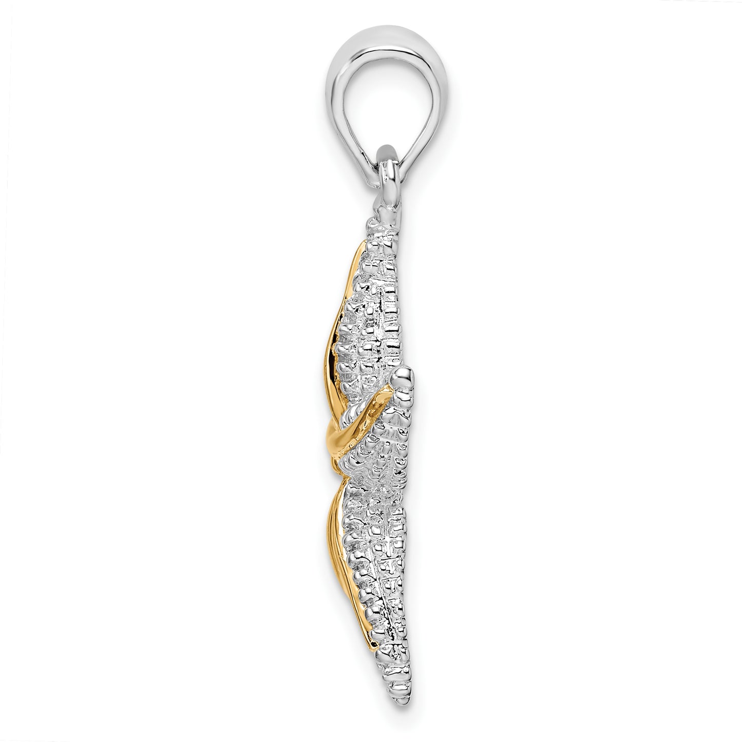 Silver/14K Two-Tone De-Ani Sterling Silver Rhodium-Plated Polished Starfish With 14K Accent Pendant