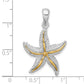 Silver/14K Two-Tone De-Ani Sterling Silver Rhodium-Plated Polished Starfish With 14K Accent Pendant