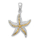 Silver/14K Two-Tone De-Ani Sterling Silver Rhodium-Plated Polished Starfish With 14K Accent Pendant