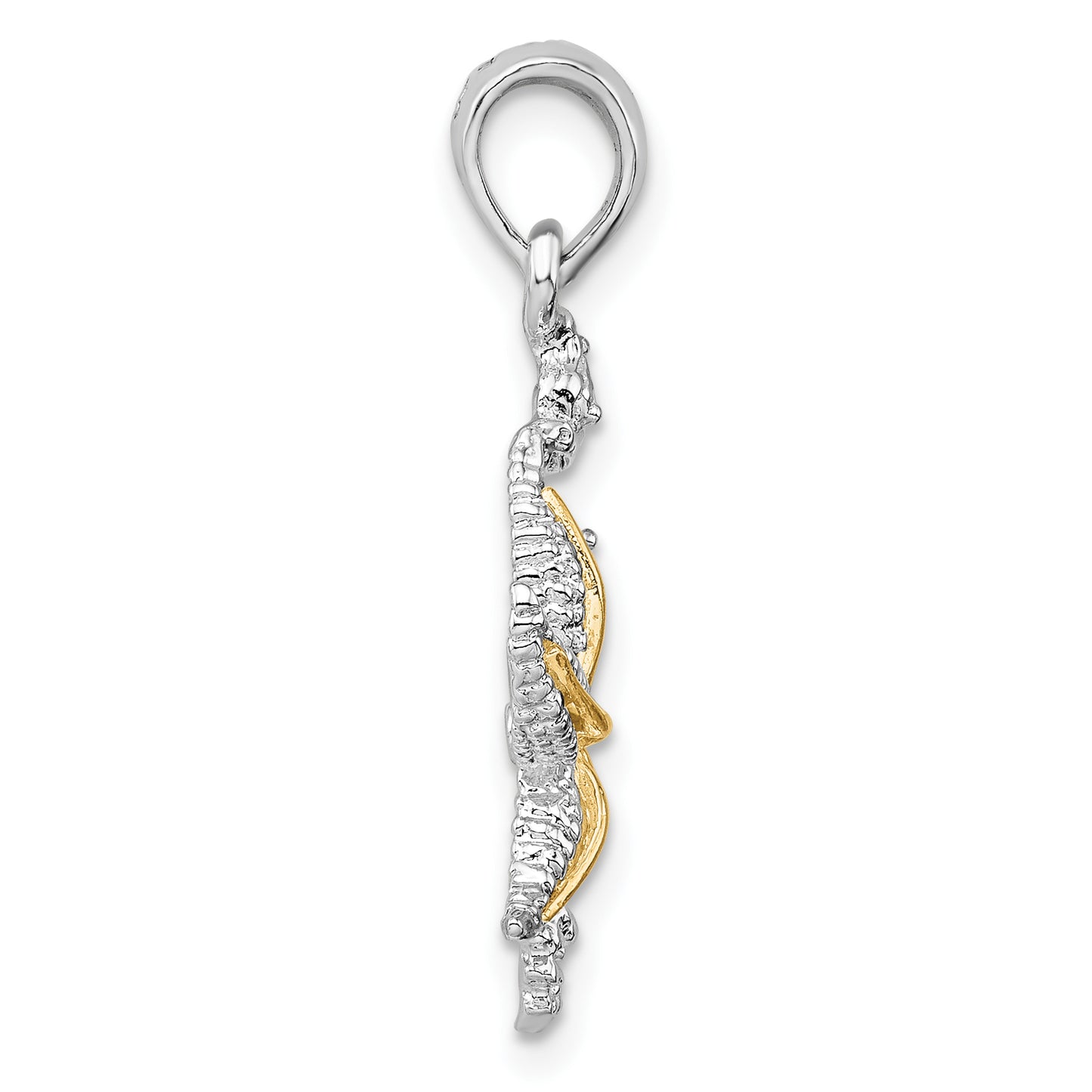 Silver/14K Two-Tone De-Ani Sterling Silver Rhodium-Plated Seahorse Starfish With 14K Pendant