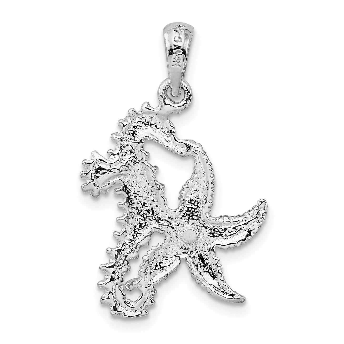 Silver/14K Two-Tone De-Ani Sterling Silver Rhodium-Plated Seahorse Starfish With 14K Pendant