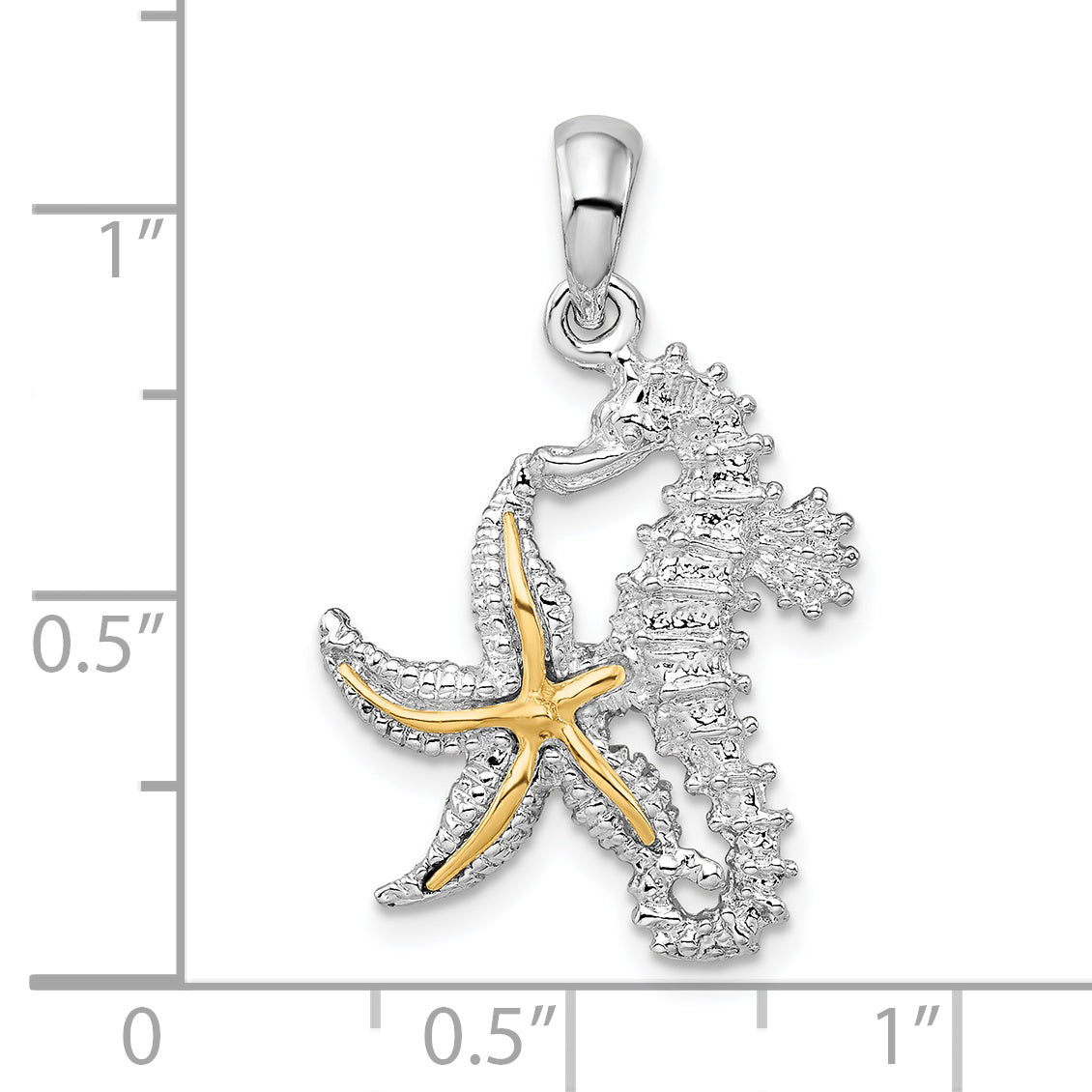 Silver/14K Two-Tone De-Ani Sterling Silver Rhodium-Plated Seahorse Starfish With 14K Pendant