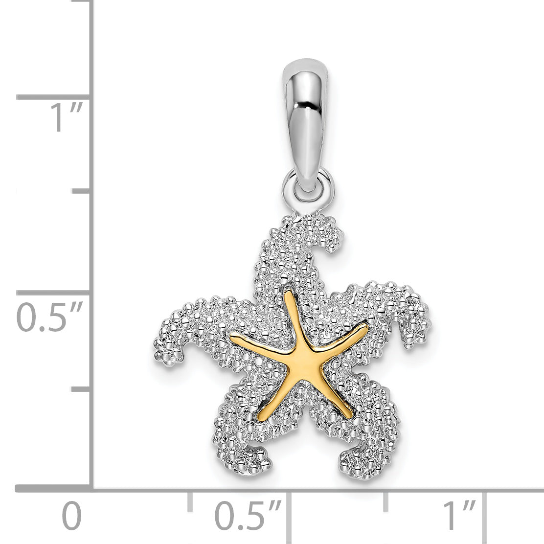 Silver/14K Two-Tone De-Ani Sterling Silver Rhodium-Plated Textured Starfish With 14K Accent Pendant